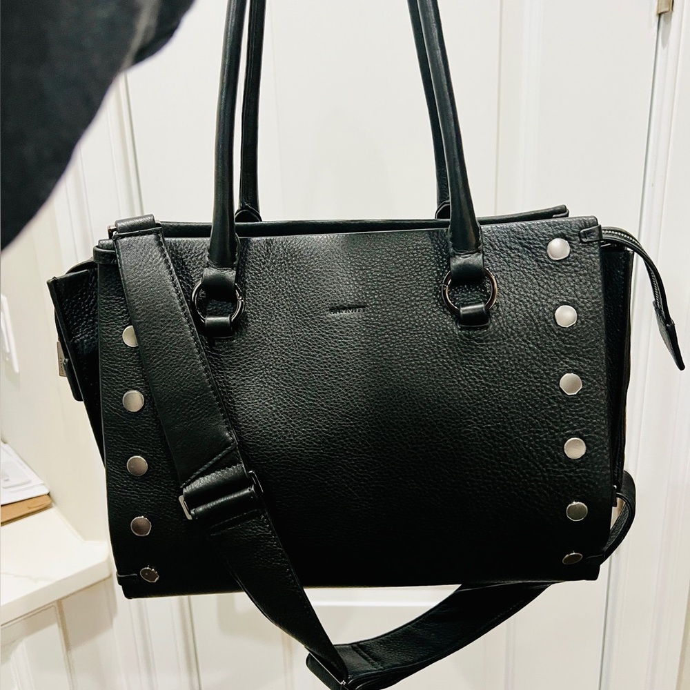 NWOT HAMMITT Allen Large Italian Leather Luxury Tote Bag | Black + Gunmetal